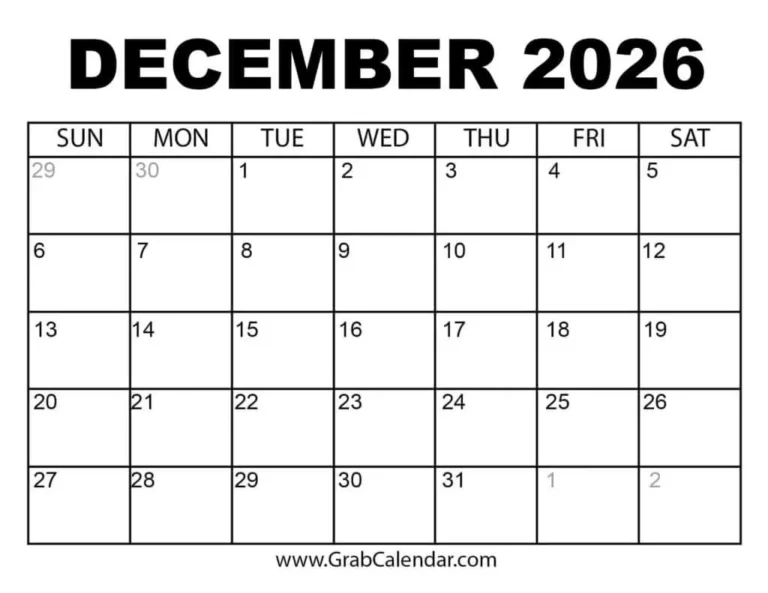 December 2026 Calendar