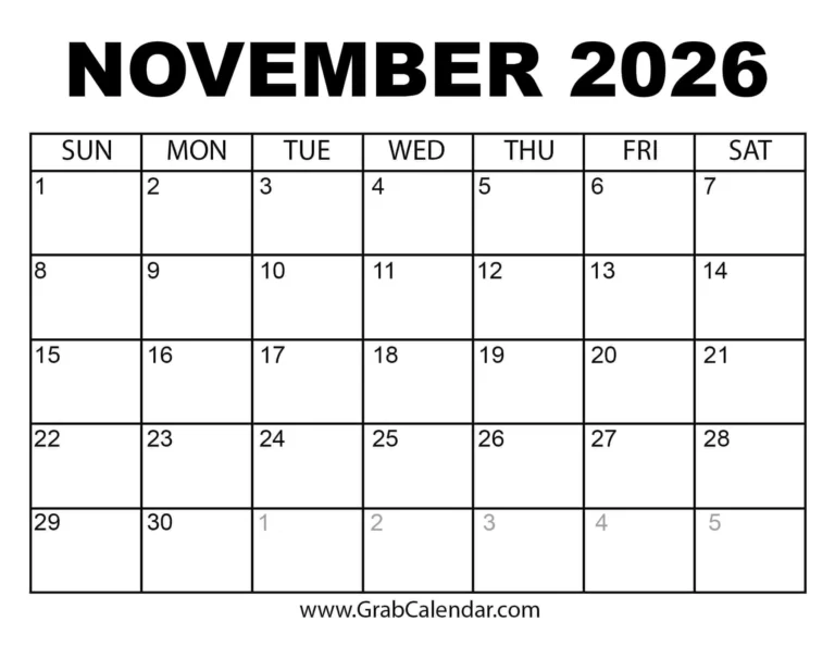 Blank November 2026 Calendar
