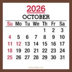 2026 Calendar US Holidays October Brown SS 001