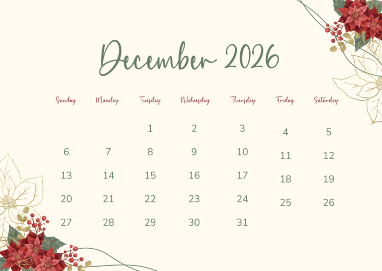December 2026 Calendar Wallpaper Aesthetic