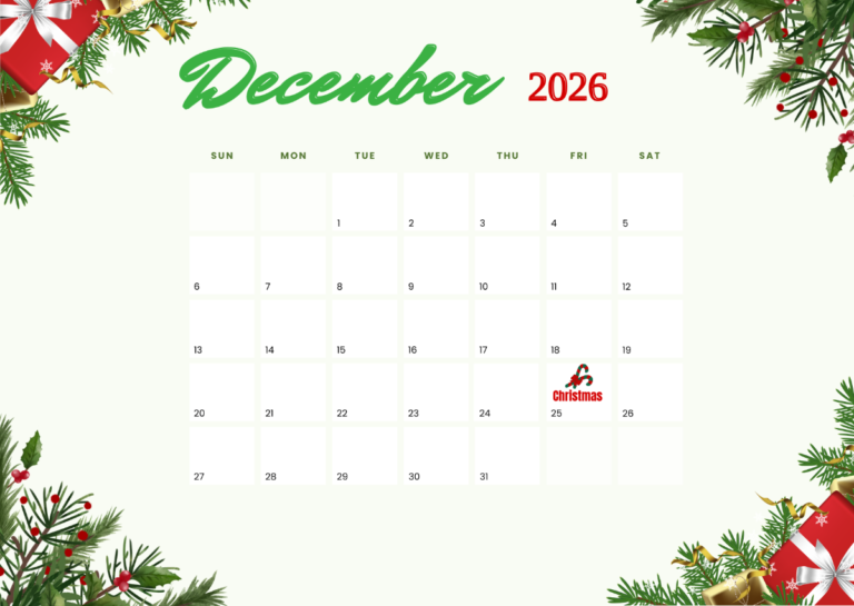 Blank Fillable December 2026 Christmas Calendar