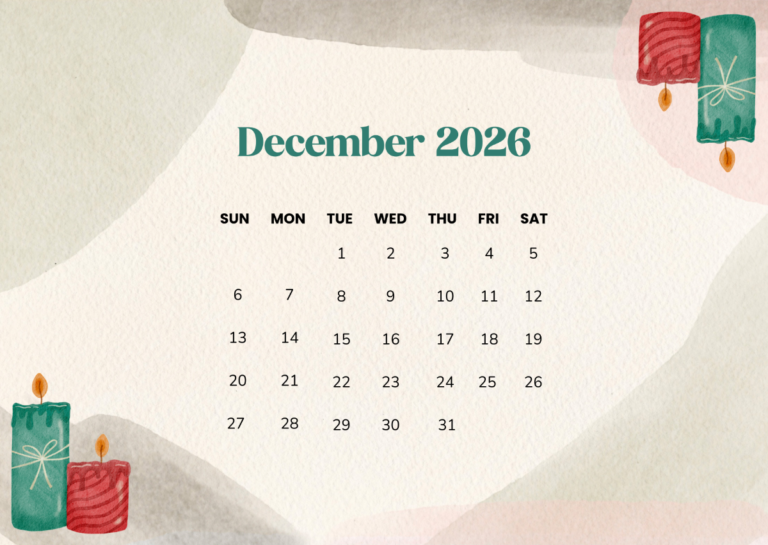 Advent Printable December 2026 Christmas Calendar