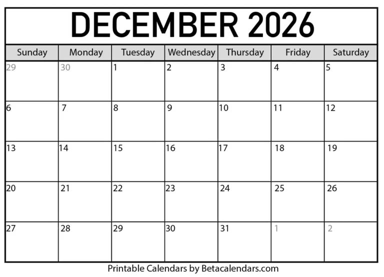 Free December 2026 Calendar For Word Document