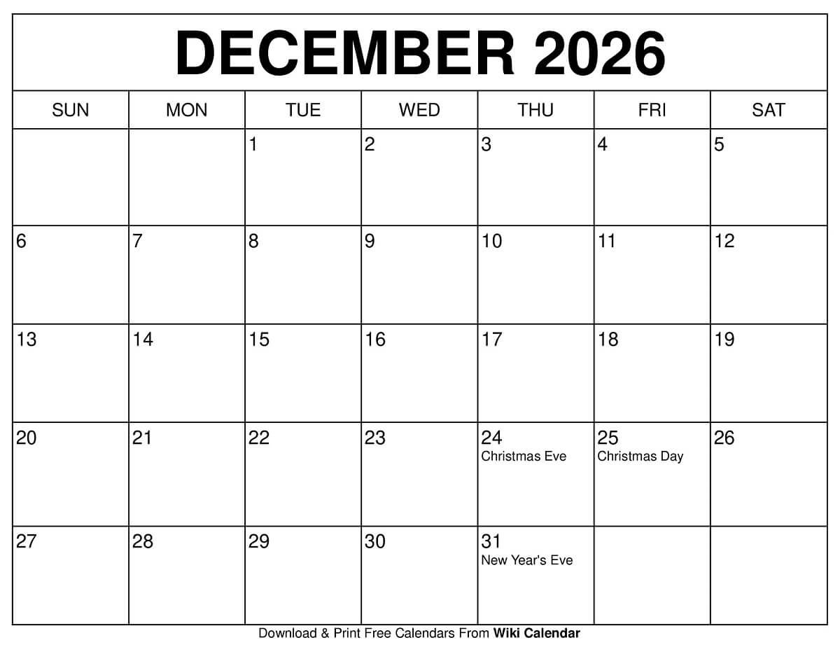 December 2026 Calendar