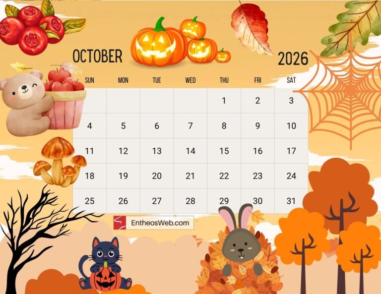 Cute Pumpkin October 2026 Calendar Desktop Wallpaper