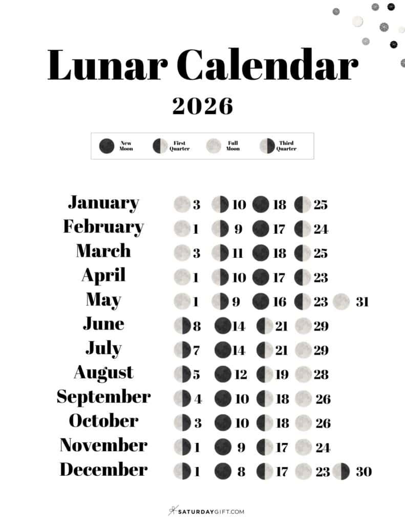 Moon Phase Calendar 2026 Free Printable Template SaturdayGift 791x1024 1