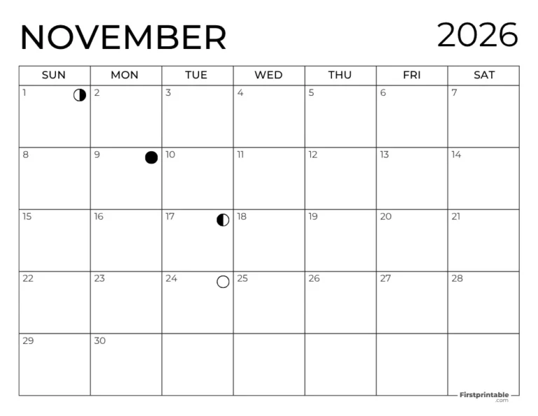Printable Moon Phases November 2026 Tracker