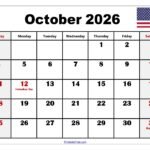 October 2026 Calendar with Holidays 3