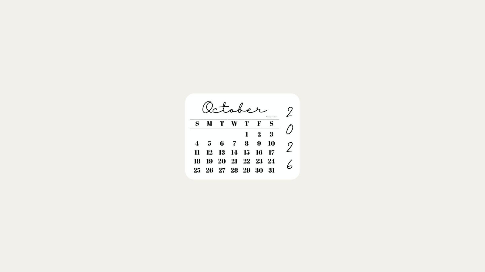 October 2026 Desktop Wallpaper Background Minimal Beige SaturdayGift