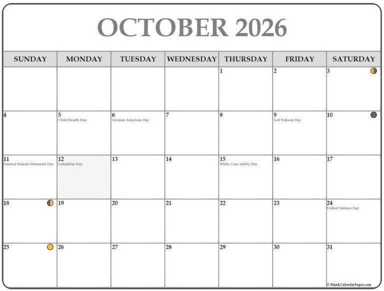 Calendar Marking The October 2026 Full Moon Date