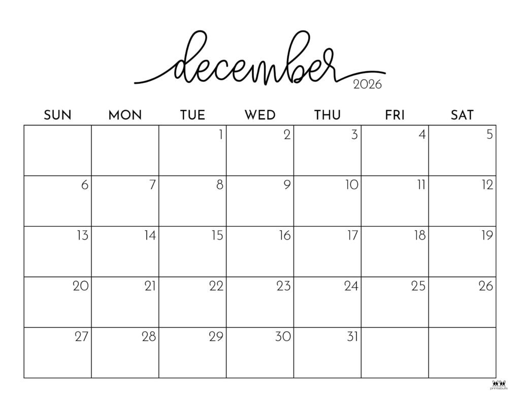 Printable December 2026 Calendar Style 1 1024x791 3
