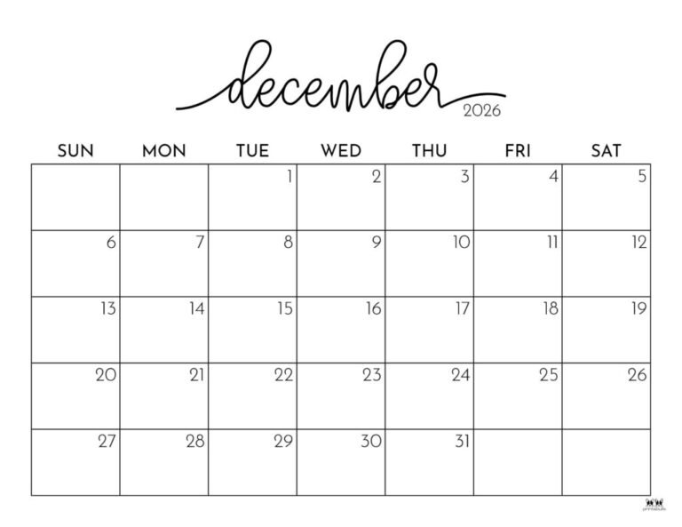 Download Free December 2026 Calendar Printable Pdf