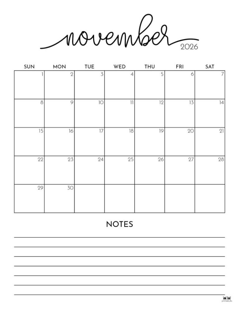 Blank November 2026 Calendar Grid For Kids