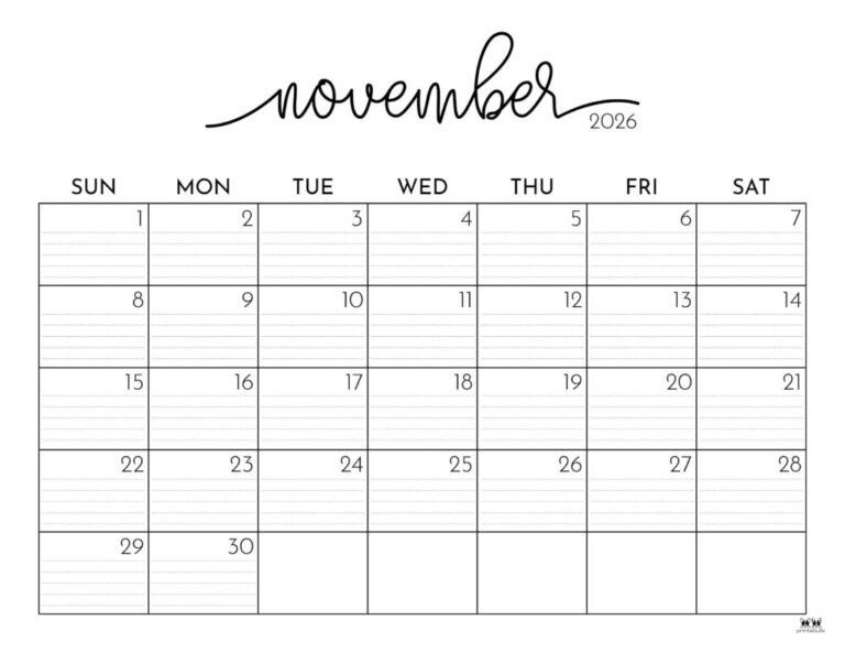 Cute Printable November 2026 Calendar Pdf