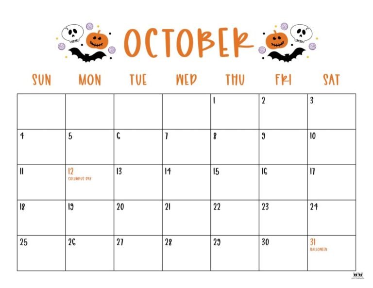 Cute October 2026 Calendar Printable Free Pdf