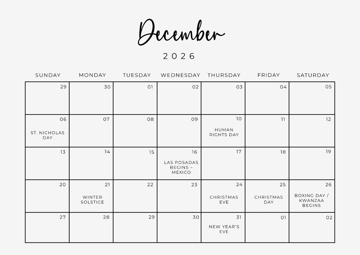 Traditional December 2026 Calendar Template edit online 1