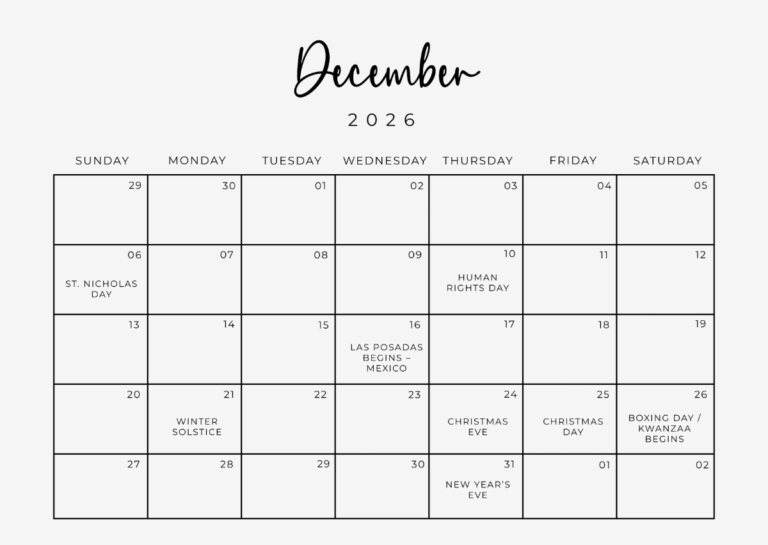 Editable December 2026 Calendar Template Word
