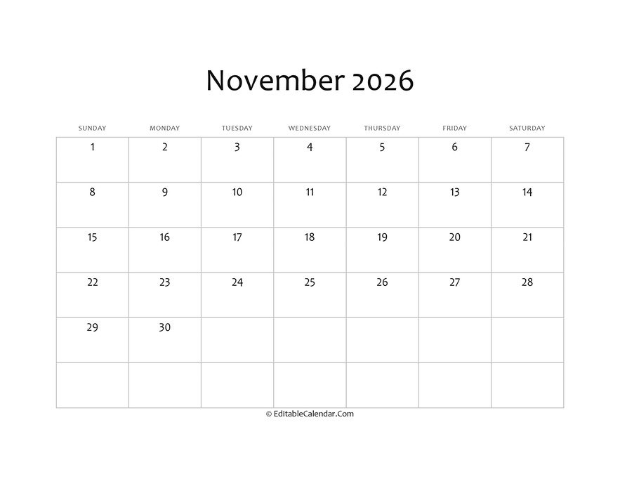 blank november calendar 2026