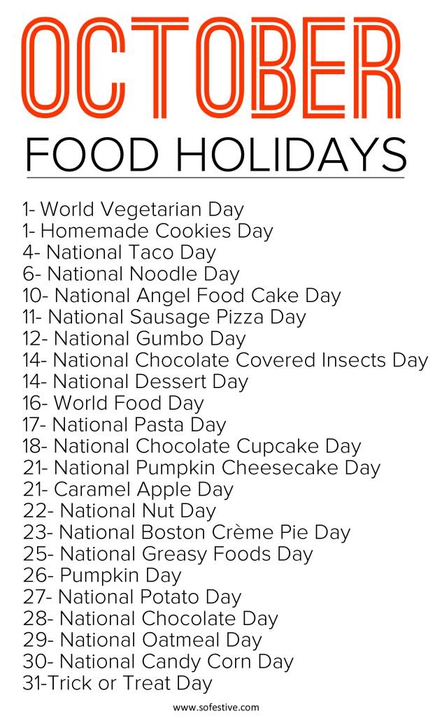Calendar Of Food National Days In October 2026