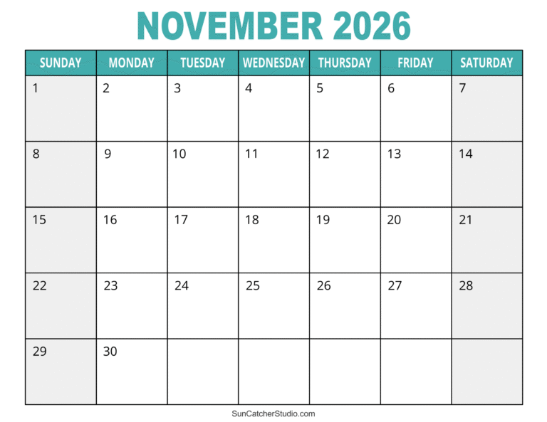 November 2026 Calendar Landscape Word Document