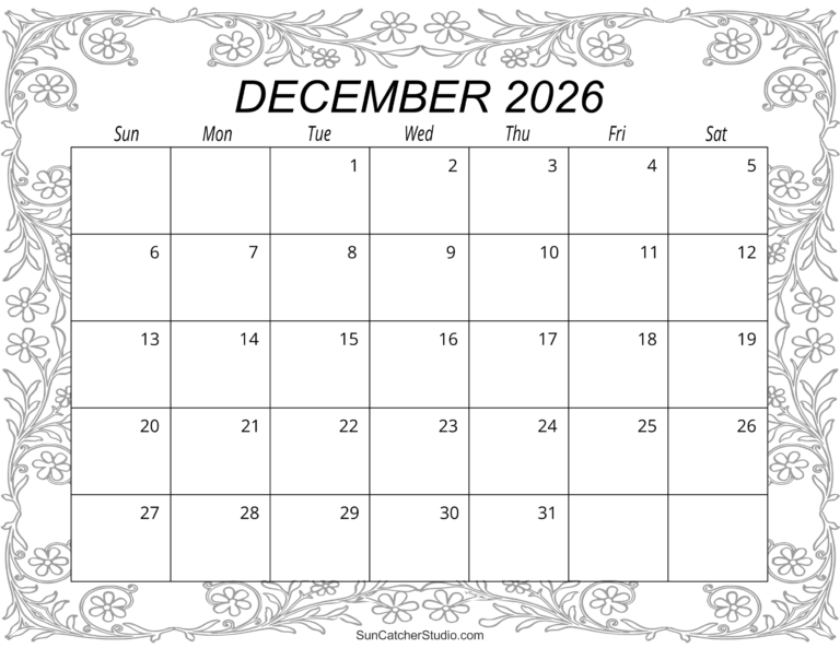 Landscape Printable December 2026 Calendar Blank
