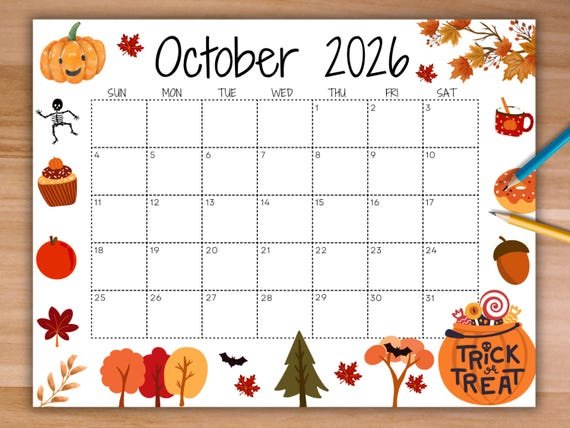 Cute October 2026 Calendar With Holidays Included