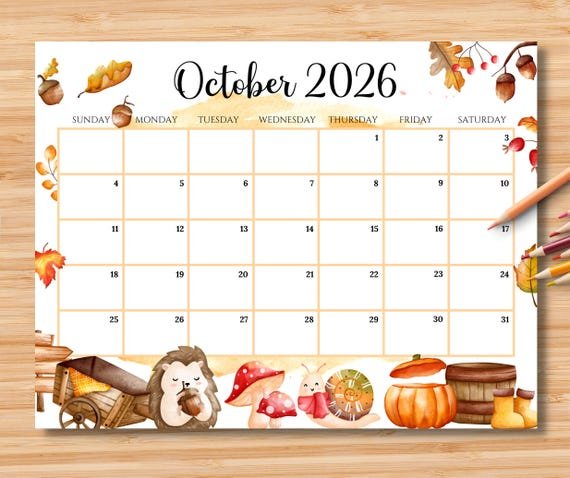 Cute October 2026 Calendar For Bullet Journal