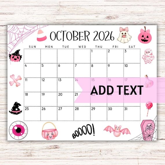 Kawaii Aesthetic Cute October 2026 Calendar