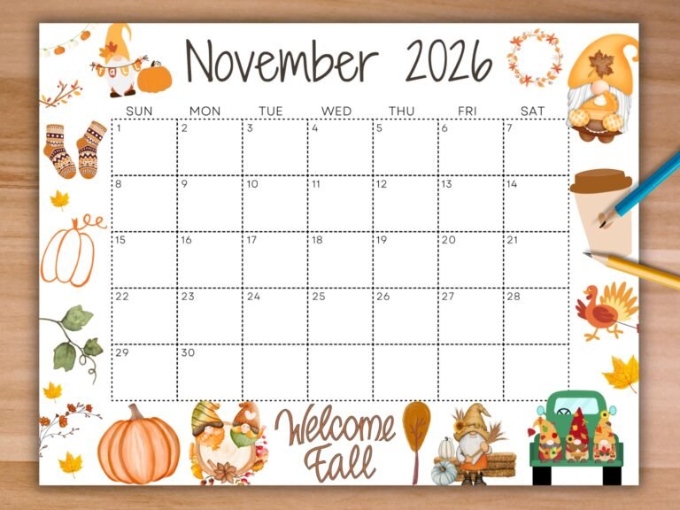 Cute Fall Themed Calendar November 2026