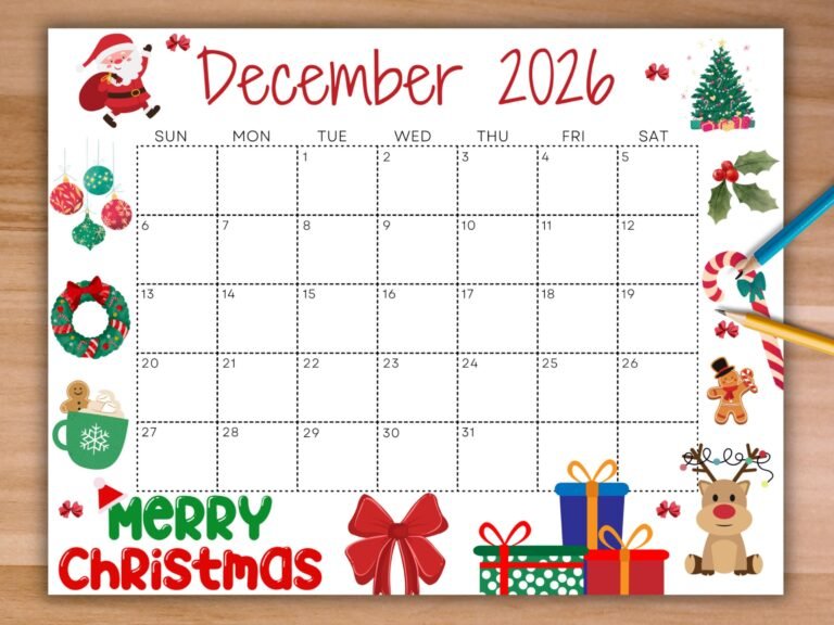 Editable December 2026 Calendar With Holiday Slots