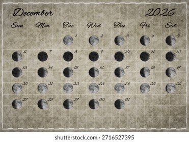 Printable December 2026 Moon Calendar With Phases