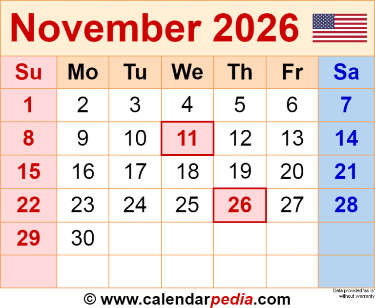 November 2026 Calendar Editable Fillable Pdf