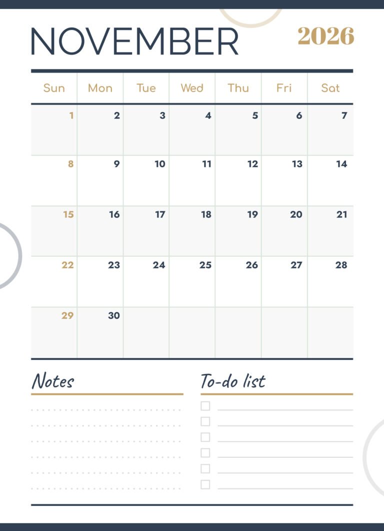 November 2026 Calendar Editable Google Docs Template