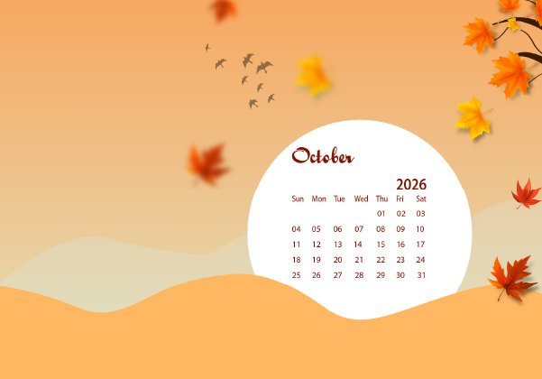 Fall Foliage October 2026 Calendar Background High Resolution