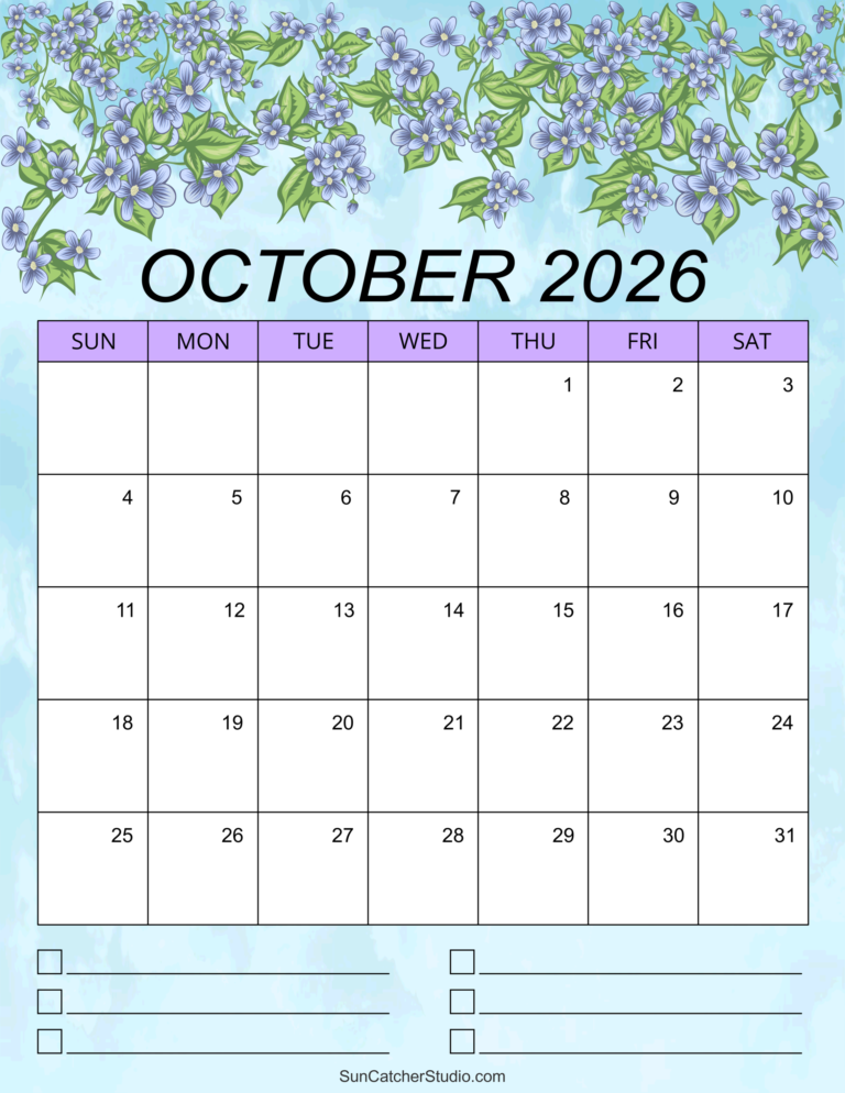 October 2026 Calendar Free Printable Portrait Format