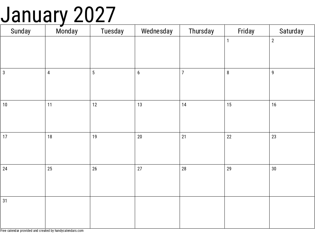 2027 january calendar
