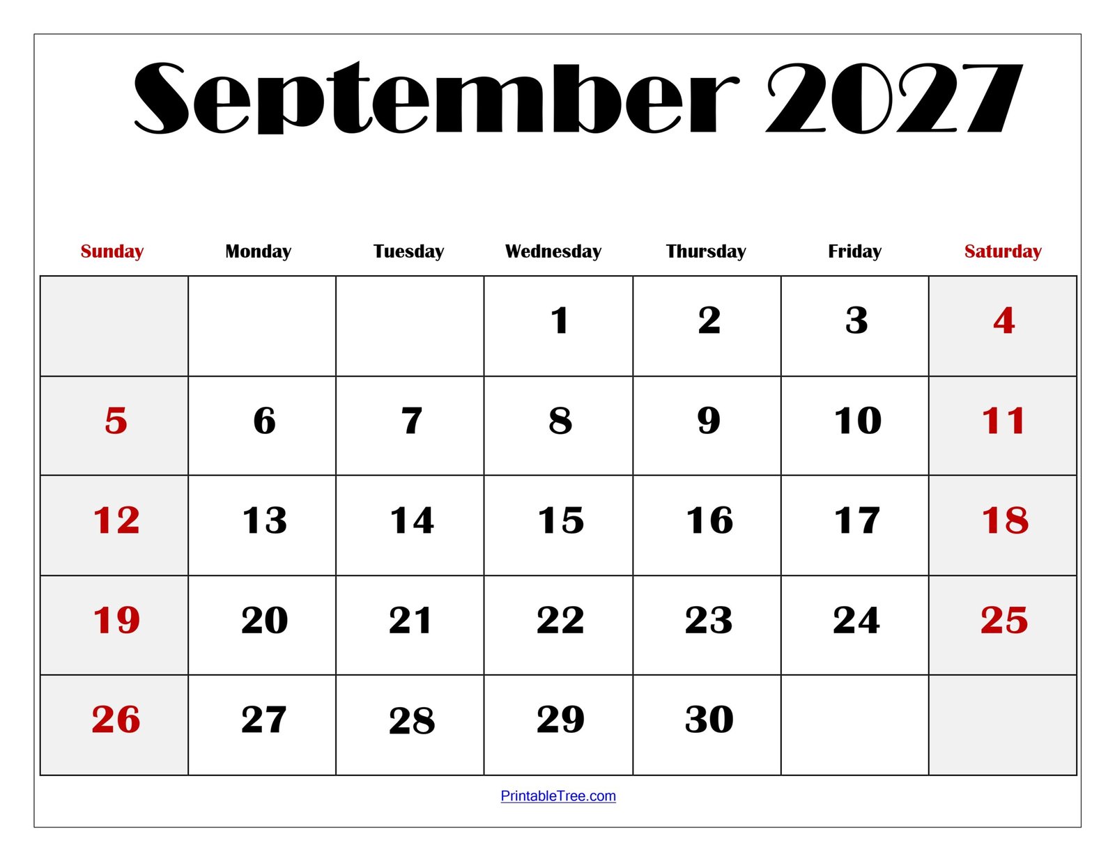 September 2027 Blank Printable Calendar scaled