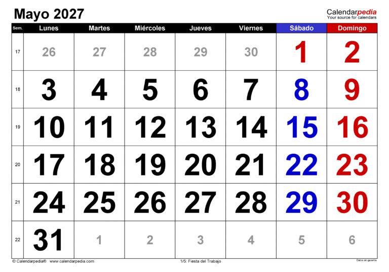 Calendario De Mayo 2027: Tu Guía Completa para Organizar el Mes