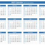 2027 calendar with us week numbers landscape blue 2