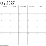 2027 january calendar