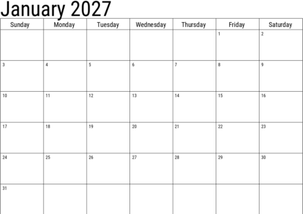 2027 january calendar