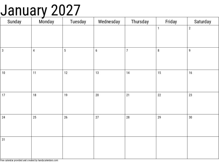 January Calendar 2027 Print 6 2027 january calendar
