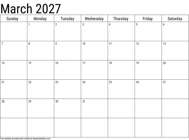March Calendar 2027 Printable 6 2027 march calendar 1