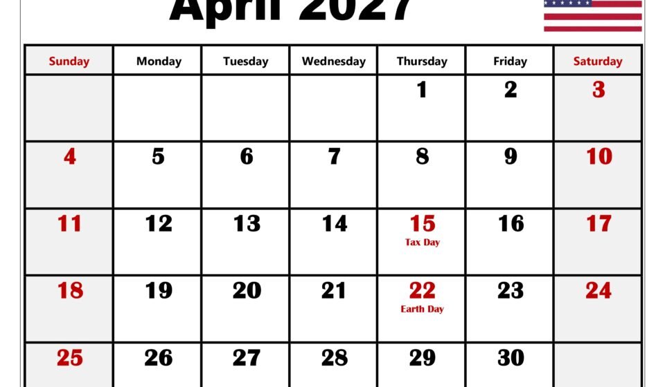 April 2027 Calendar with Holidays 1