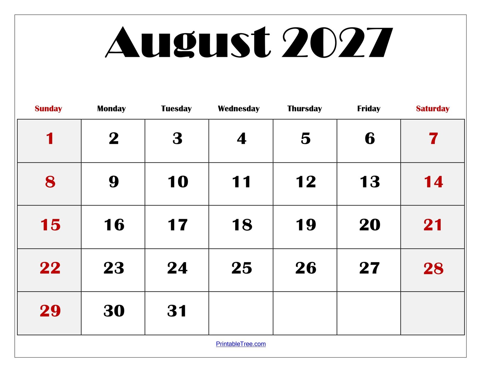 August 2027 Blank Printable Calendar scaled