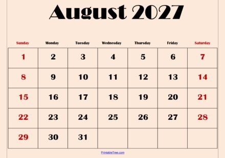 August 2027 Calendar with Light Pink 2