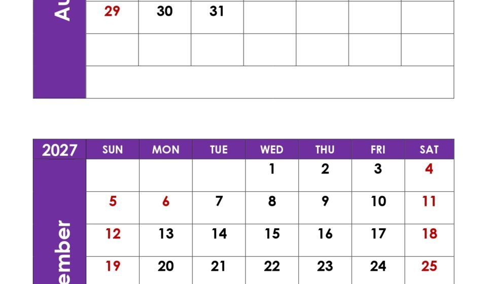 August and September 2027 Calendar with Holidays
