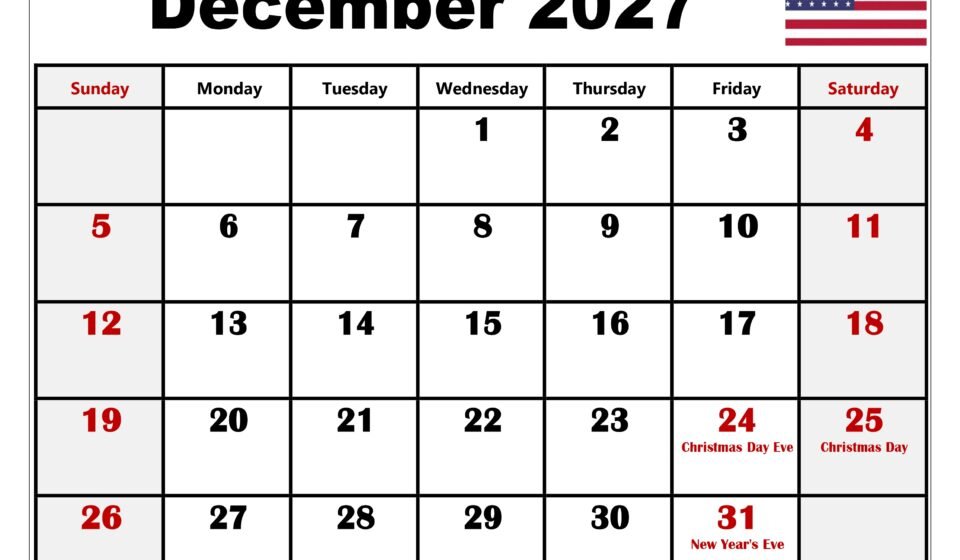 December 2027 Calendar with Holidays