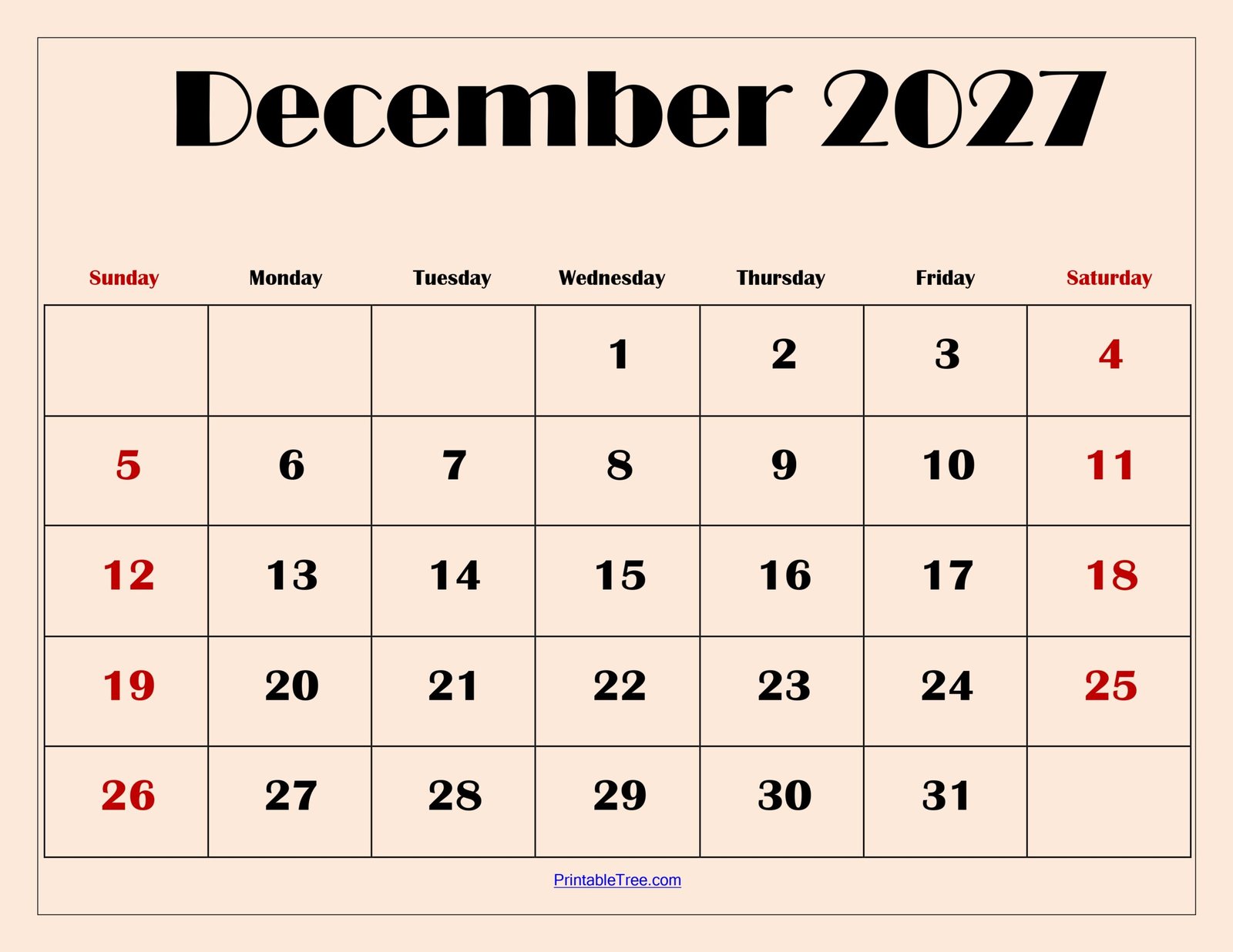 December 2027 Calendar with Light Pink scaled