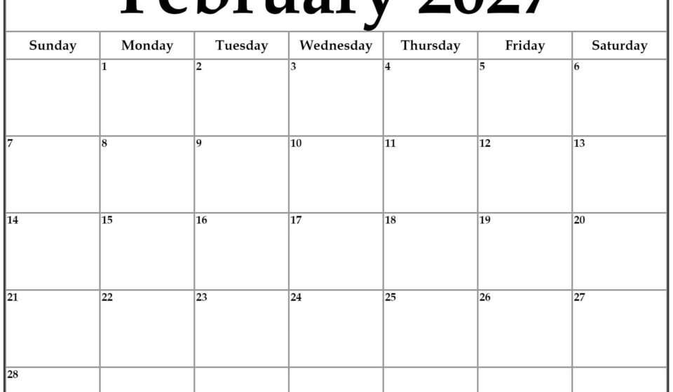 February 2027 calendar b3 3
